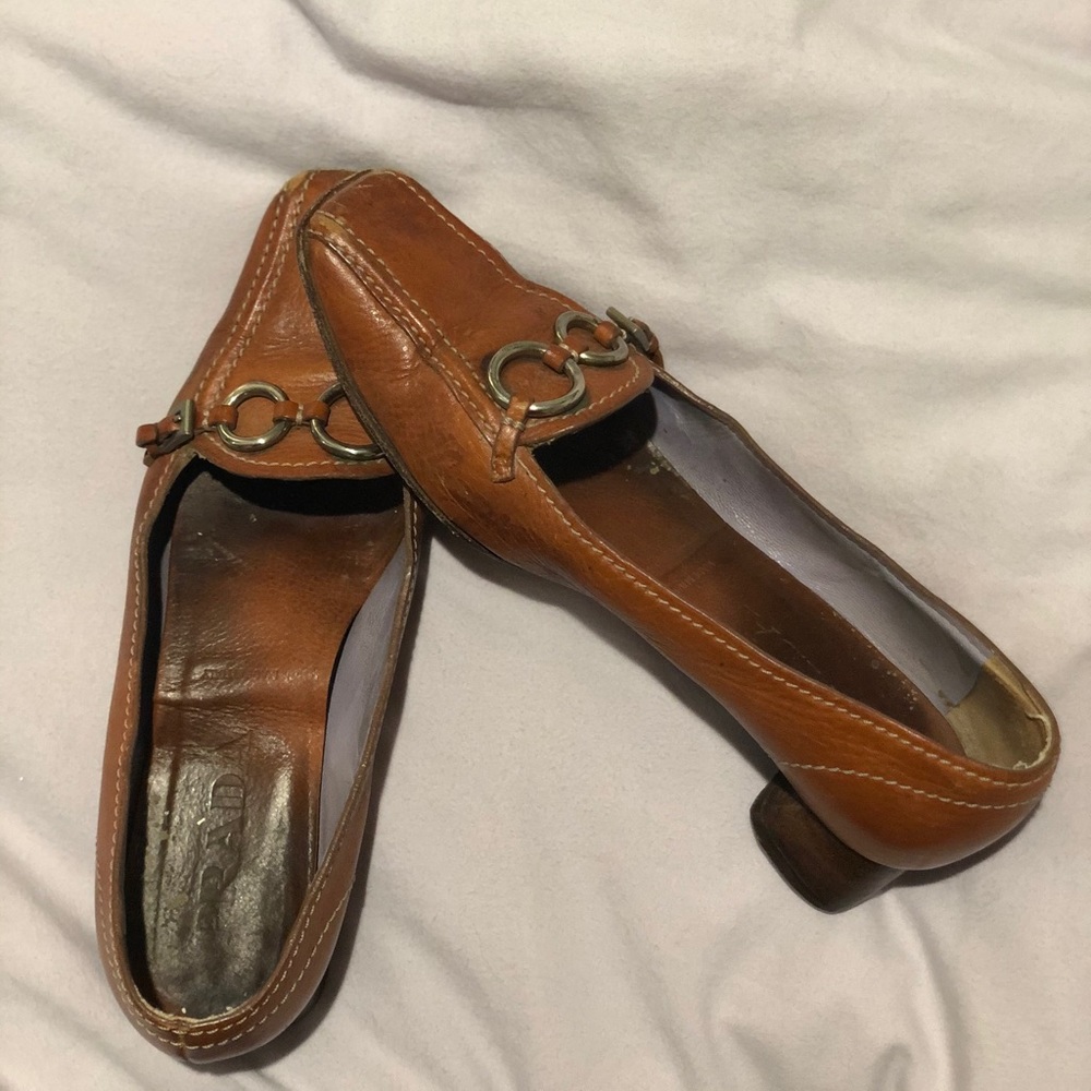 Prada Brown Vintage Leather Block Heel Pumps